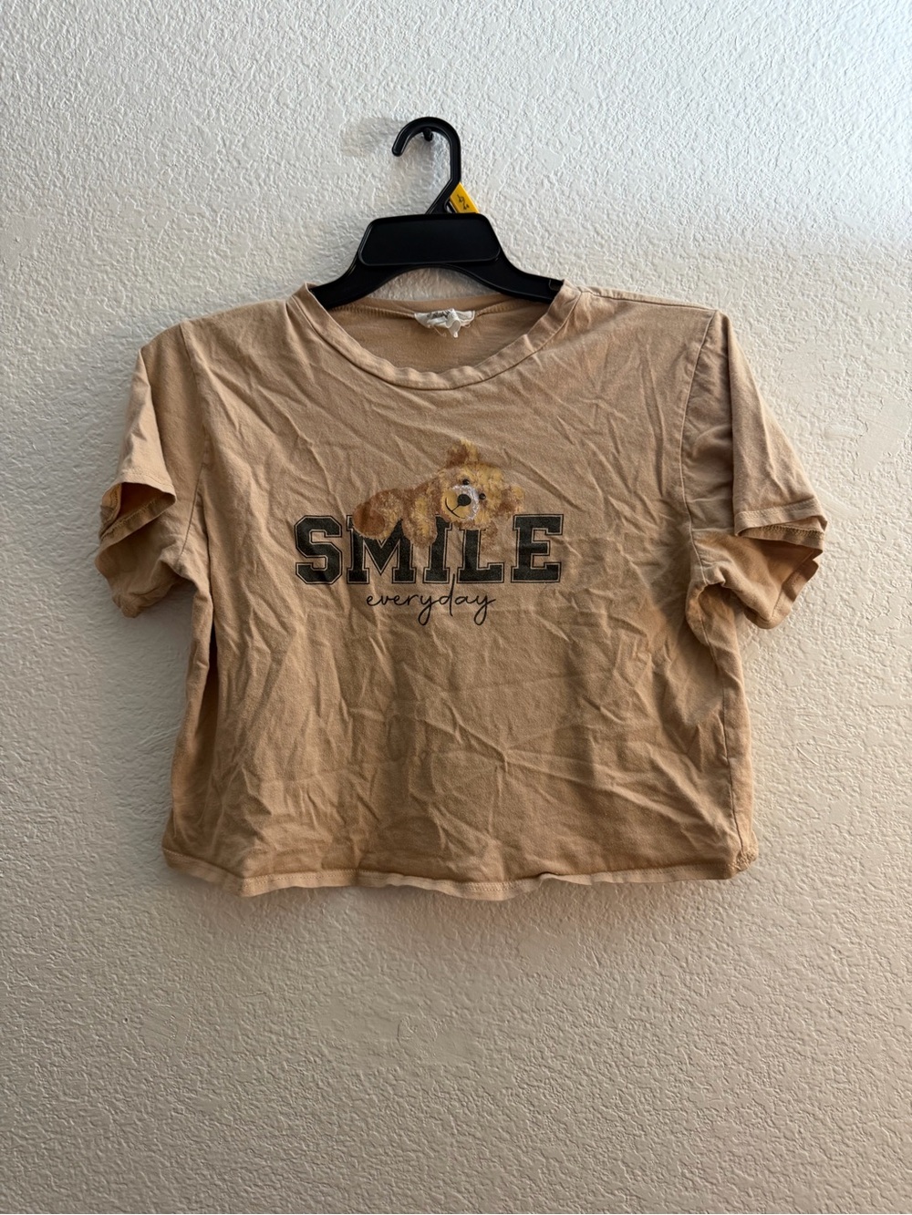 French Pastry Large Tan Teddy Bear Graphic Cropped T-Shirt "Smile Everyday" - Picture 2 of 7